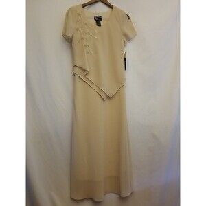 KS Collection Women's Formal Dress Size 10 Beige Embellished Chiffon Overlay